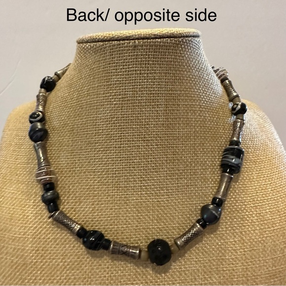 Chico’s Necklace “Bali” style w/ silver, black, tan stone & glass bead chain - Picture 7 of 10